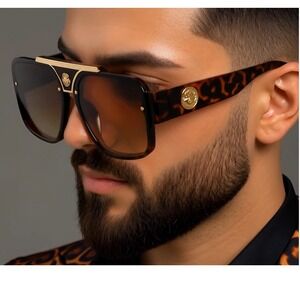 Fashion Men Sunglasses Hip Hop Brown Lens Square Retro Designer UV400 Protect